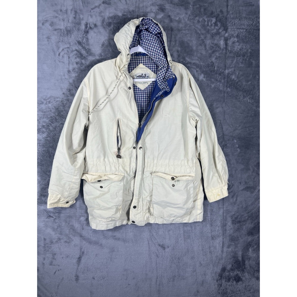 Vintage Northern Reflection Mens Med Off White Gingham Lined Parka Jacket Hood